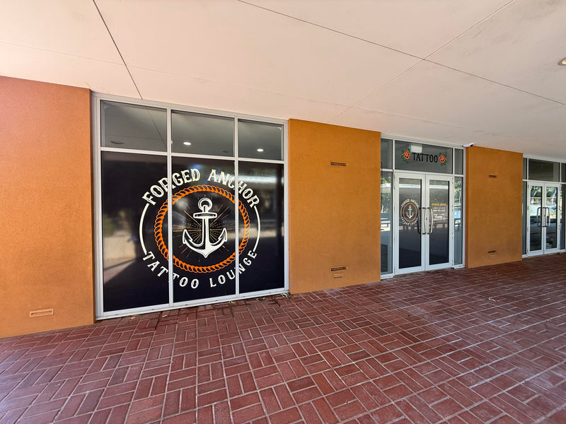 Anchor Tattoo Lounge custom window signage in Karratha installed by C Signs
