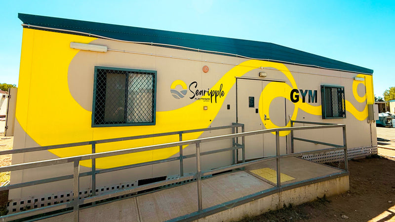 Searipple gym external signage and wall graphics applied to a protable building with access ramp, installed in Karratha by C Signs Pilbara