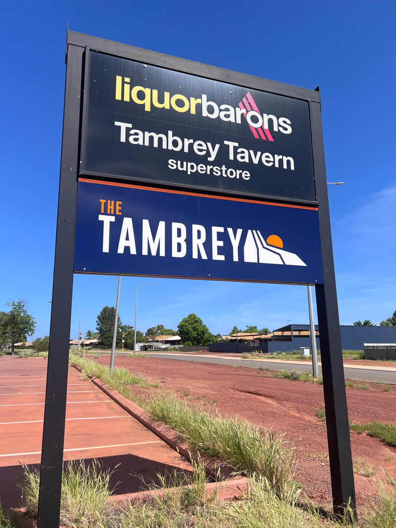 Liquor Barons and Tambrey Tavern freestanding plinth sign, installed in Karratha by C Signs 